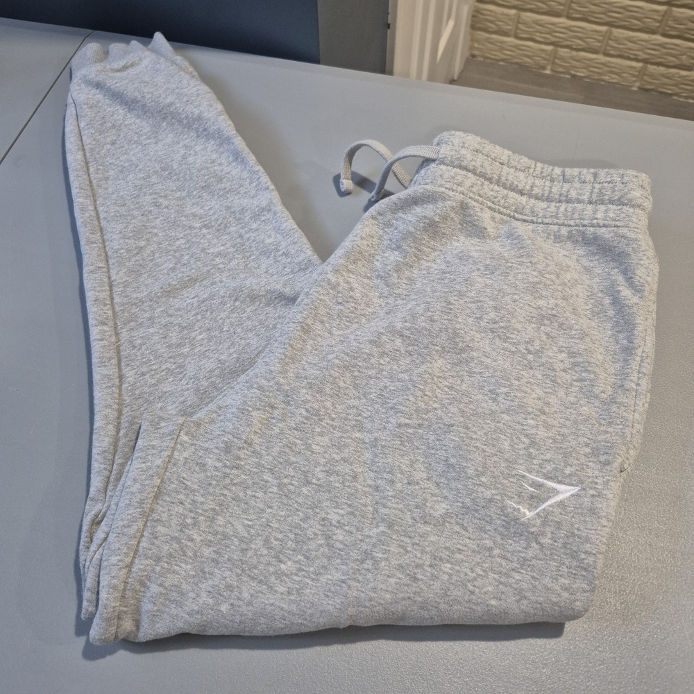 Gymshark Joggers Mens Large Light Gray Crest Sweatpants Gym Lounge Workout
